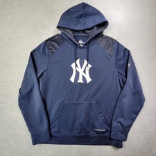 New York Yankees Hoodie Mens Large Navy Majestic Baseball Therma Base Logo