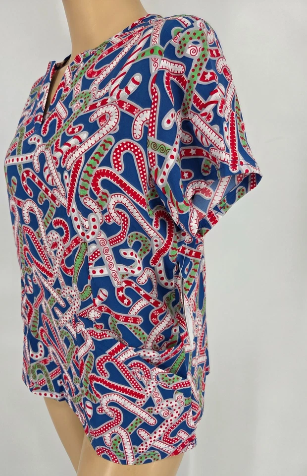 Womens Scrub Top Butter-Soft UA Polyester Stretch Christmas Candy Canes  Holiday - Image 2 of 4