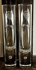 Vintage Made in Italy Etched Rose Highball Glasses Set of 2 7” Tall Romantic