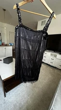 Halloween Costume, Flapper Dress Black Fringed Unbranded Size L