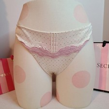 Rare VTG Victoria's Secret 100 Silk Polka-dot Thong Panty Size Sm Pink Dot