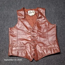 Vintage Bermans Brown Leather Vest Size 38 Mens Western Cowboy