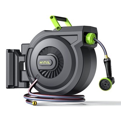 Retractable Garden Hose Reel, 5/8 Inch x 82 ft + 6 ft Wall Mounted Water Hose Re