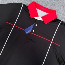 B.DRADDY Sport Polo Men Large Feliz Black Red Plaid Golf Shirt Performance NEW
