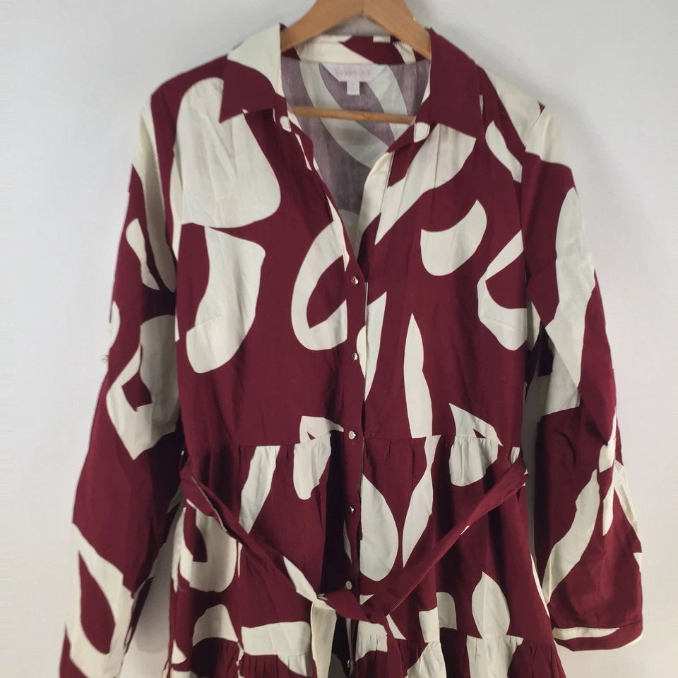 Sunny Girl Camisa Vestido Mujer 16 Midi Rojo Geométrico Manga Larga Cuello 124158 Foto 2 de 4