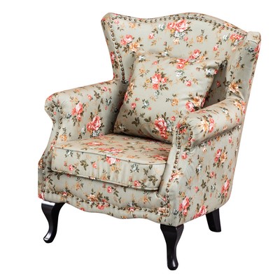 Flower Pattern Accent Chair Wingback Side Armchair Sofa Fabric Upholstered Seat Ebay
