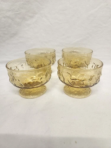 Vintage Anchor Hocking Lido Milano Amber Gold Footed Sherbet Dessert Cups Set 4