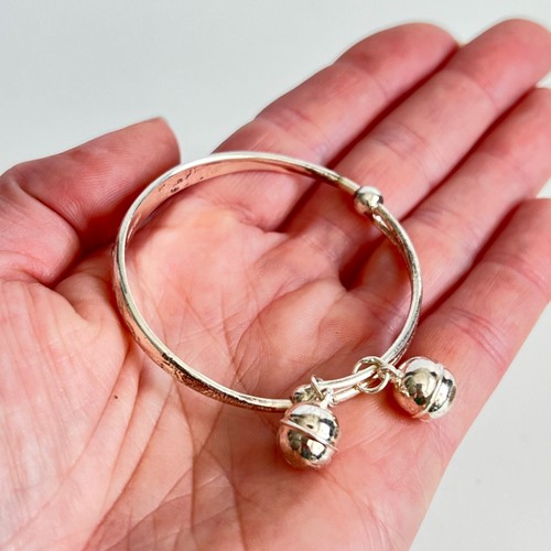 Baby bracelet with bells and Chinese writing & flower sterling silver adjustable - Picture 12 of 15
