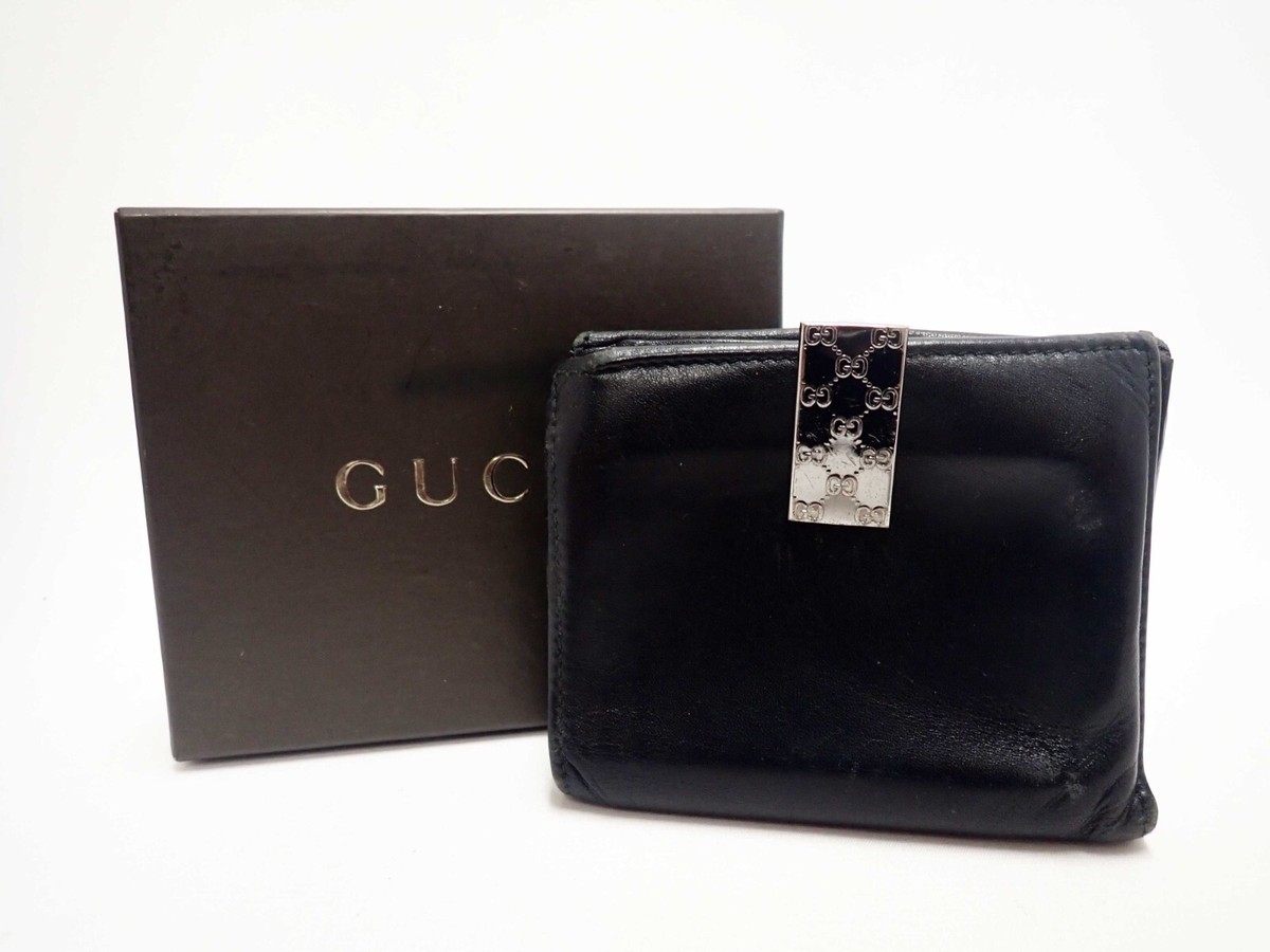 小物 GUCCI compact Wallet GG leather Black GUCCI Compact Trifold Wallet Leather Black GG | eBay