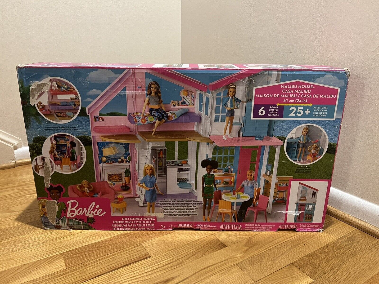 Barbie Malibu House Dollhouse Playset with 25+ Furniture and Accessories (6  Rooms) 