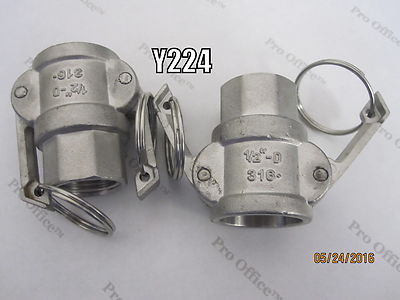 2 QTY 1/2'' Type D Female Ends 1/2''-D 316- SS Cam and Groove Hose Fittings