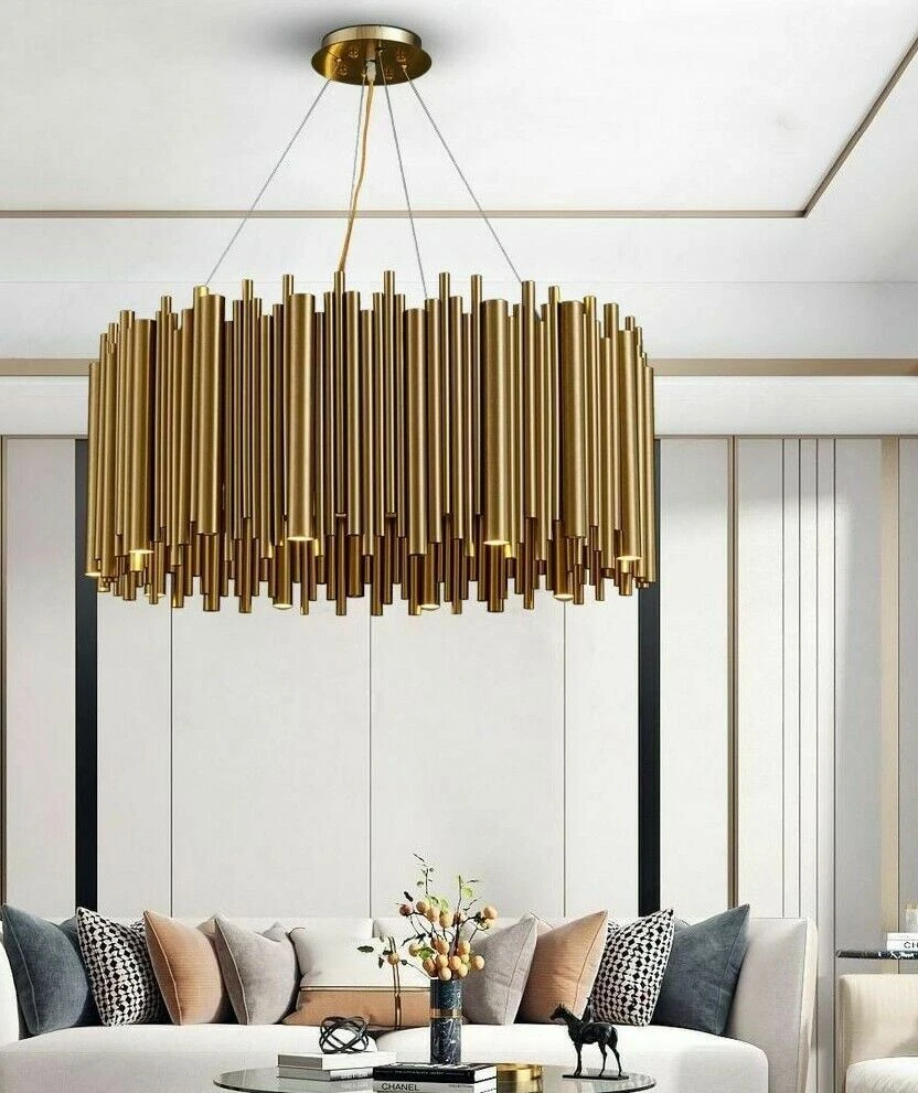 Stainless Steel Chandelier Lighting LED Living Room Round Hanging Light Fixtures