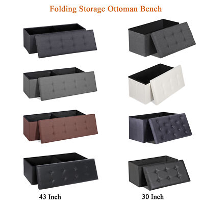 Folding Ottoman Storage Bench Chest Footrest Long Box w/ Padded Seat for Bedroom