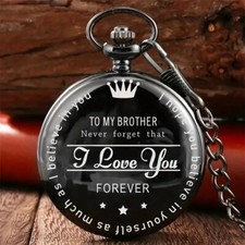 TO MY BROTHER Vintage Quartz Pocket Watch Black Pocket Chain Watch Birthday Gift