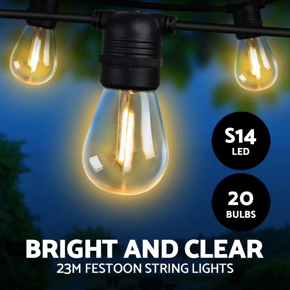23m LED Festoon String Lights Christmas Decorations Wedding Party Outdoor Garden