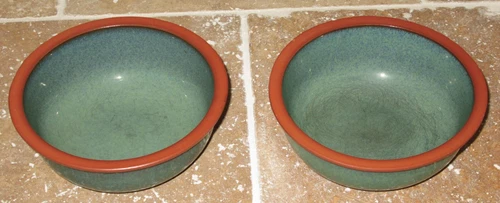 Set 2 Vintage Suffolk Tableware Henry Watson Pottery England Green 6" Bowl