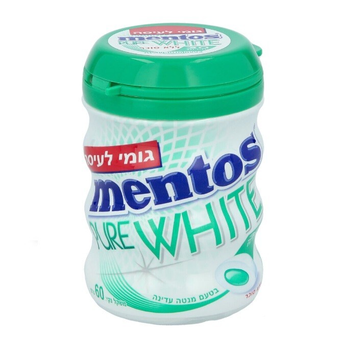 6x Mentos Pure White Gum, Spearmint Flavor, Sugar Free, 60 Grams, Israel, Kosher