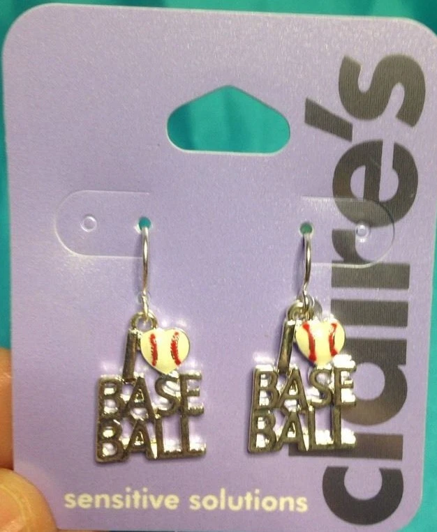 One New Pair Of Claire s Silver tone I Love Baseball Dangling