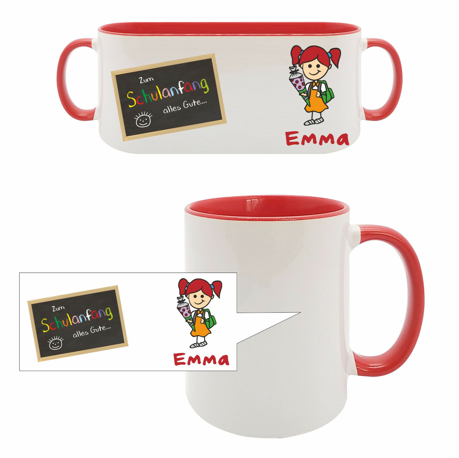 Tasse Schulanfang Wunschname - 12 Farben Mädchen Schulkind Einschulung Geschenk