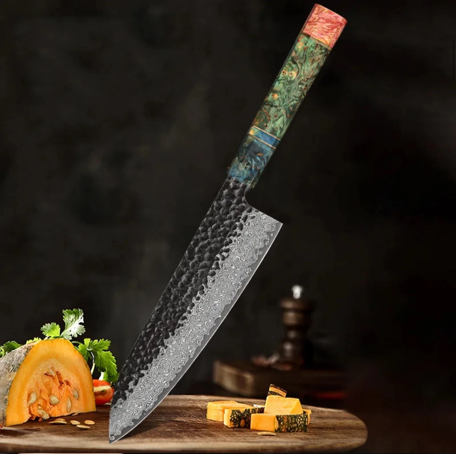 JAPANESE 8 INCH Handmade LAYER DAMASCUS CHEF KITCHEN KNIFE WOOD HANDLE KIRITSUKE
