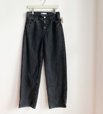 NWT Zara Black Wash Denim Wide Leg High Waist Jeans w Ankle Slits 4