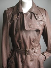Designer Leather Trench Coat 14 12 John Rocha Brown Long Spy Distressed Belt