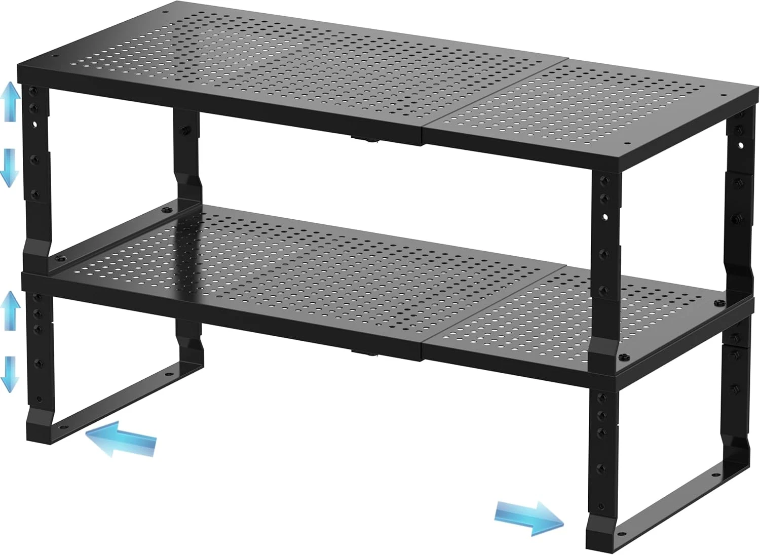 Expandable Spice Rack Organizer - Adjustable Stackable Shelves (2 Pack, Black)