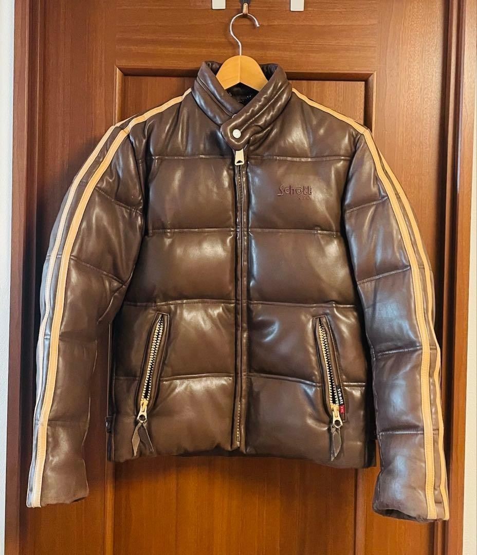 Schott Leather Down Feathers Jacket Sheepskin Lea… - image 1