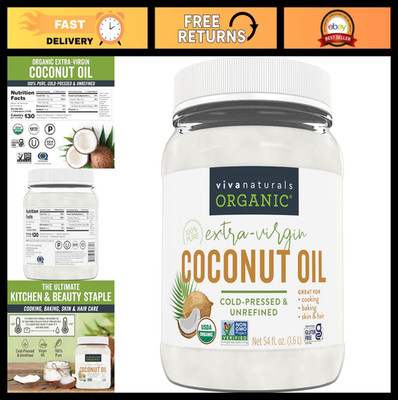 Organic Extra Virgin Coconut Oil 54 fl oz - Unrefined, Cold-Pressed, Non-GMO, Co