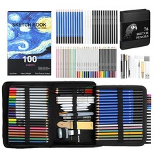 76 Pack Art Supplies Sketching Kit with 100 Sheets 3-Color Sketchbook, Drawin...