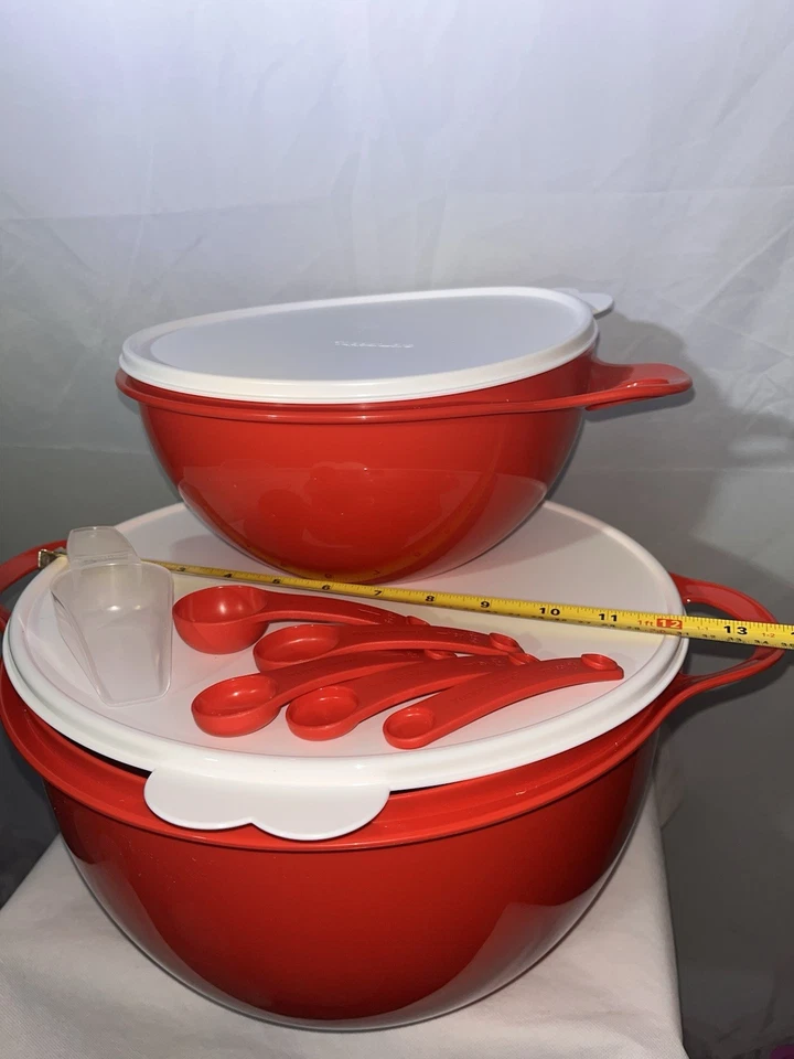 ✅ Novo em folha Tupperware Thatsa Jr conjunto de duas tigelas de mistura 12 xícaras ~ vermelho pimenta* - Imagem 2 de 4