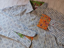 Robert Graham Button Up Shirt Men  s Medium Textured Blue/White Stripe Flip Cuff