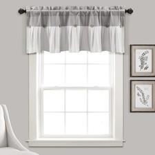 Linen Button Farmhouse Valance, 52" W x 18" L, Gray  Off-white - Kitchen Cur...