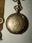ANTIQUE ELGIN 14k POCKET WATCH & GOLD FILLED VICTORIAN MESH CLIP CHAIN
