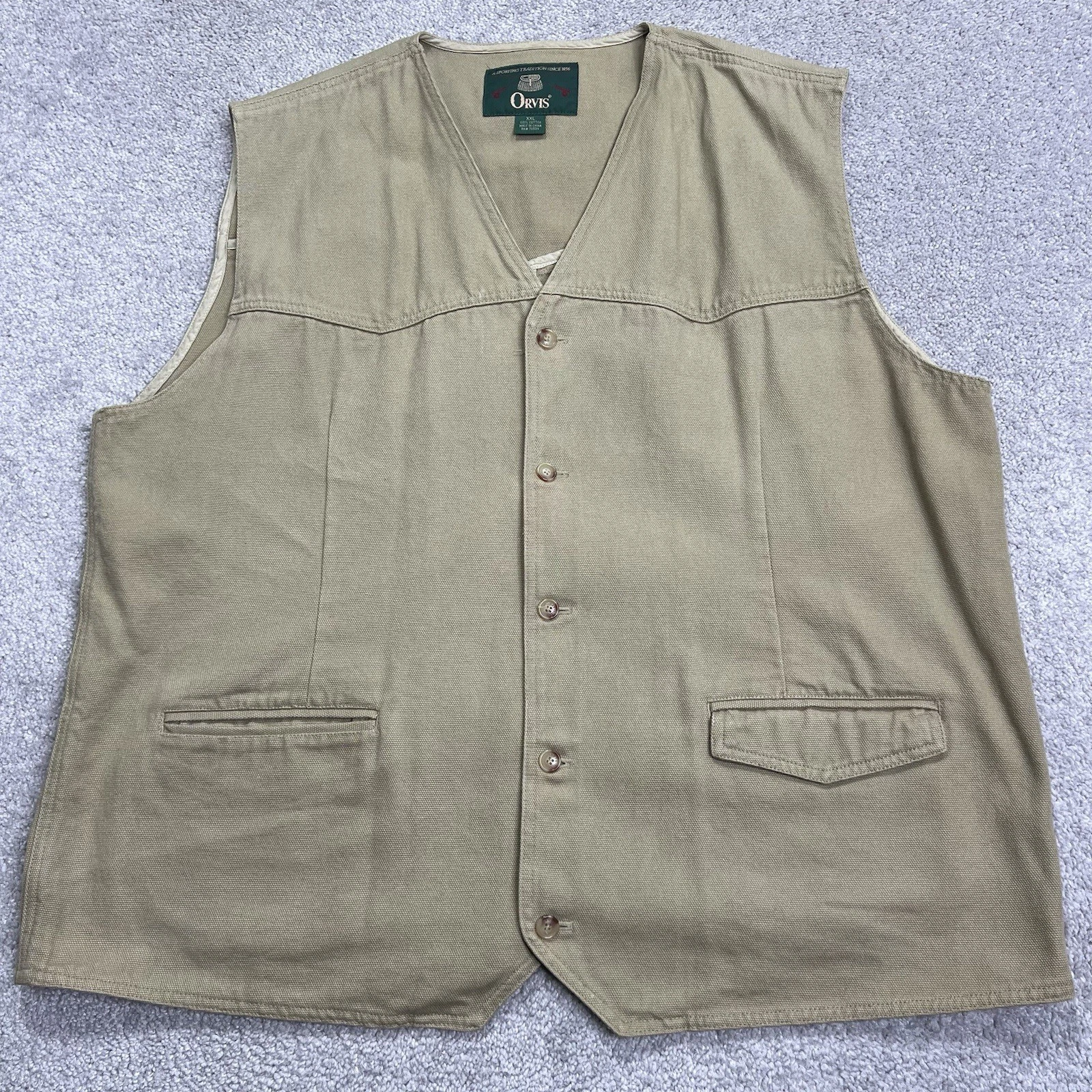 Vintage Orvis Duck Canvas Button Front Vest Mens Size 2XL Cotton Outdoor Fishing
