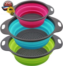Collapsible Colander Set of 3 round Silicone Kitchen Strainer Set - 2 Pcs 4 Quar