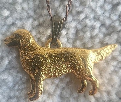 Vintage 1991 GG Harris Fine Pewter Gold Tone Golden Retriever Necklace Pendant 