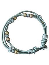 Fossil Damen Armband Leder Silber mit Perlen Strass Tricolor 20cm