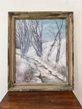 Signed Impressionist Snowscape Landscape Oil On Board Keucher Original Artwork