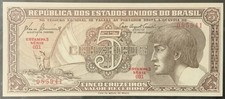 1961 BRAZIL PAPER MONEY - 5 CRUZEIROS UNCIRCULATED BANKNOTE!