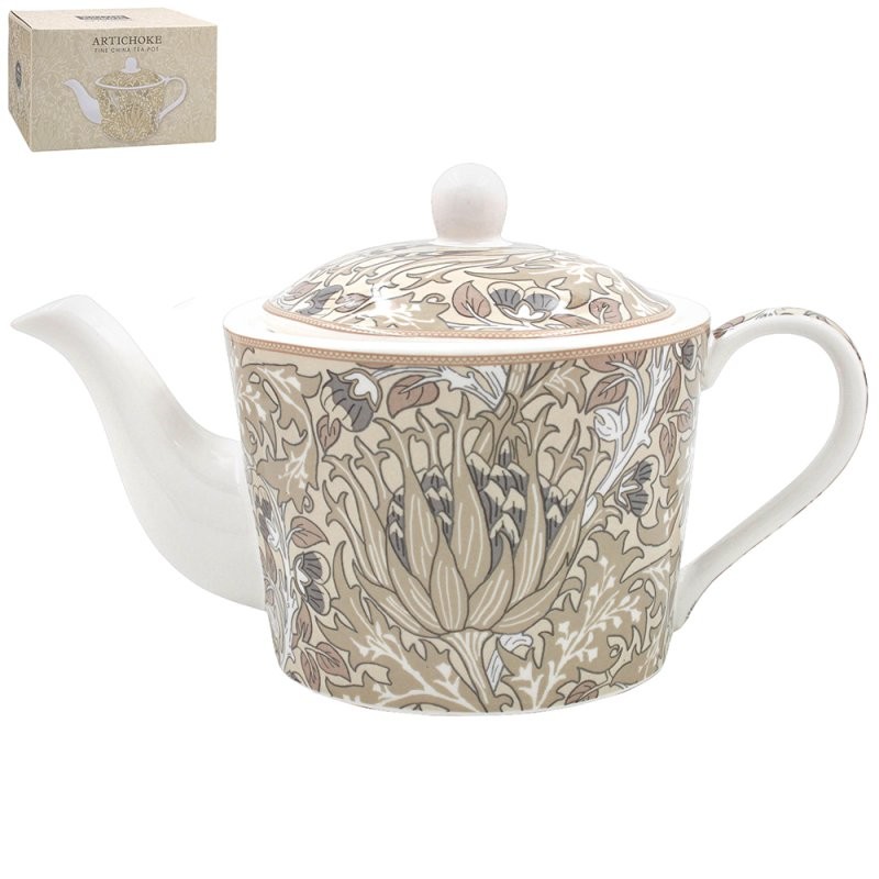 Tea Pot Ceramic 640ml W.Morris Artichoke Floral Kitchen Accessory Gift Idea