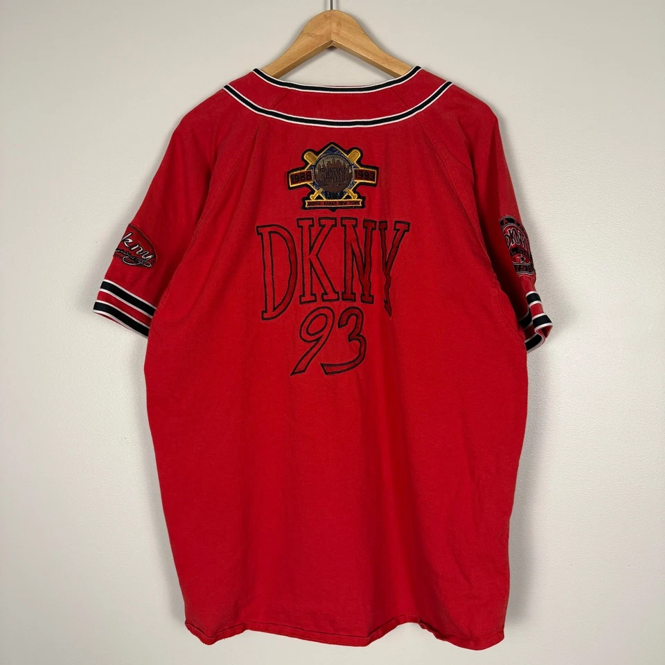 Vintage 90s DKNY Patched Baseball Sports Jersey Shirt Streetwear Designer Cotton - Image 2 of 4