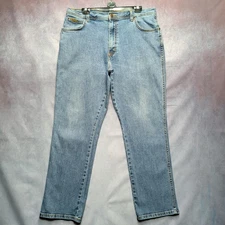 Wrangler Texas Men's Stretch Jeans W38 L30 Blue Wash Straight Leg Zip Fly Casual