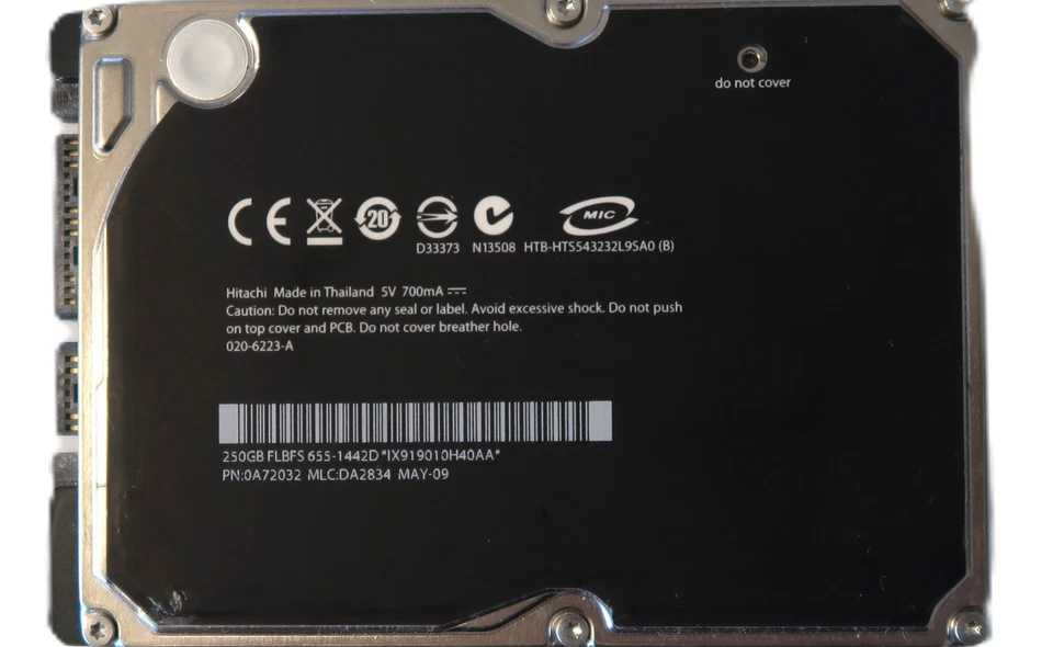 Hitachi HTS543232L9SA0 (B) 0A72032 DA2834 (IX9) Thailand 2.5" 250gb Sata MAY-09 - Image 2 of 2