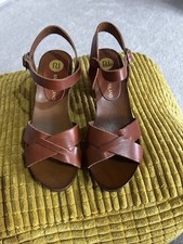 River Island Block Heel Brown Leather Sandal Size 4/37