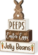 4 Pcs Easter Table Decorations Wooden Sign brown and white