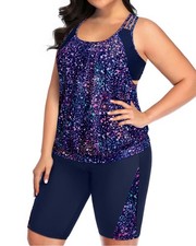 Women Plus Size Tankini Swimsuit with Shorts 2PC Tummy Control Bathing Suit ...
