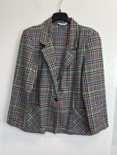Vintage Blair Blazer Womens 16 Colorful Plaid Wool Blend Jacket Coat Made In USA