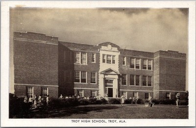 #ad Vintage 1940s TROY Alabama Postcard quot;TROY HIGH SCHOOLquot; w Students Unused $5.18