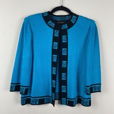 Ming Wang Jacket Size Petite Small Blue Black 3/4 Sleeves Hook Eye Closure